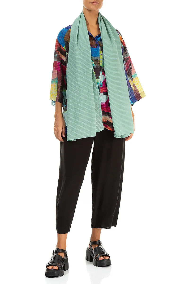 Mint Stripy Silk Viscose Scarf 2