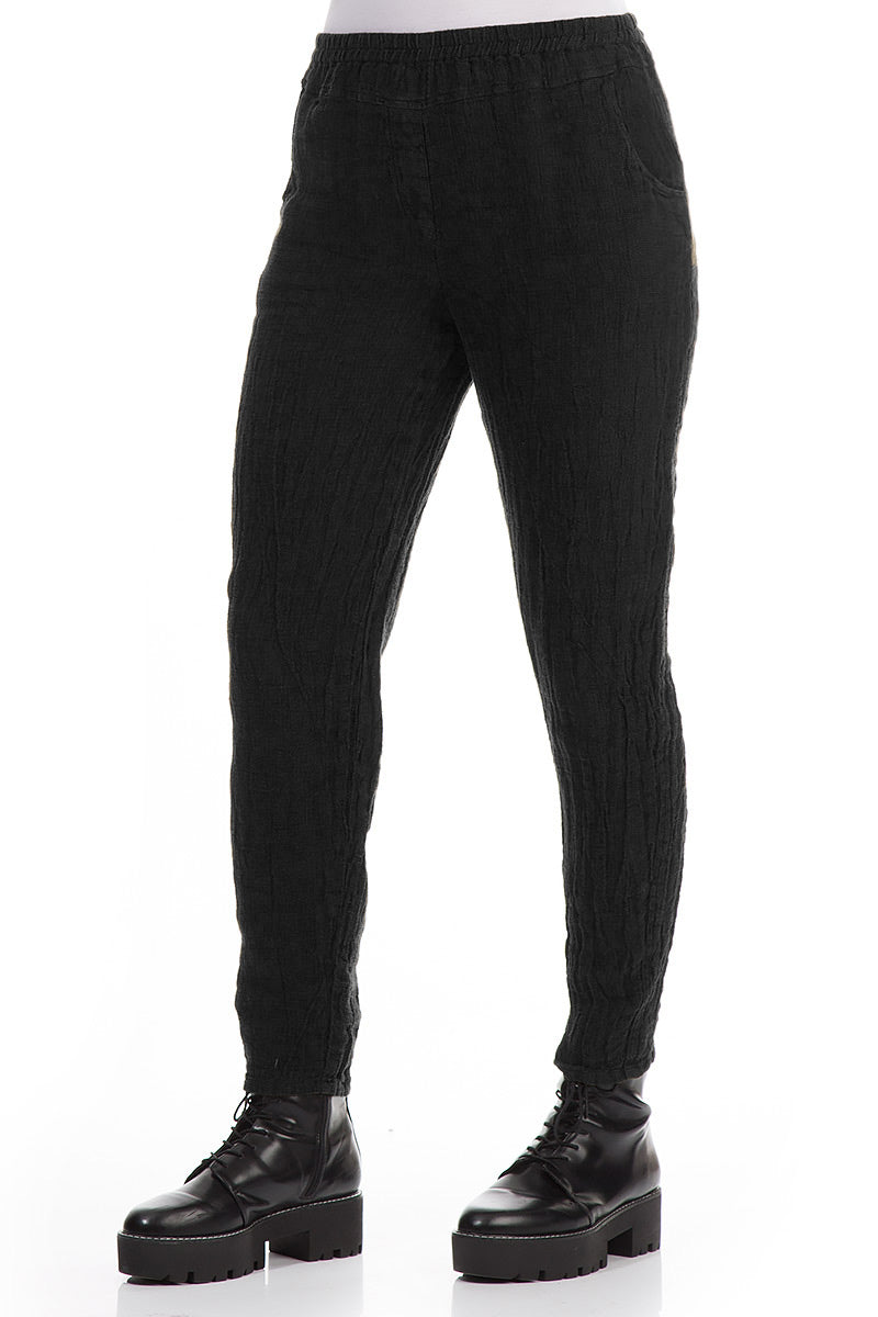 Narrow Black Mélange Linen Trousers 3