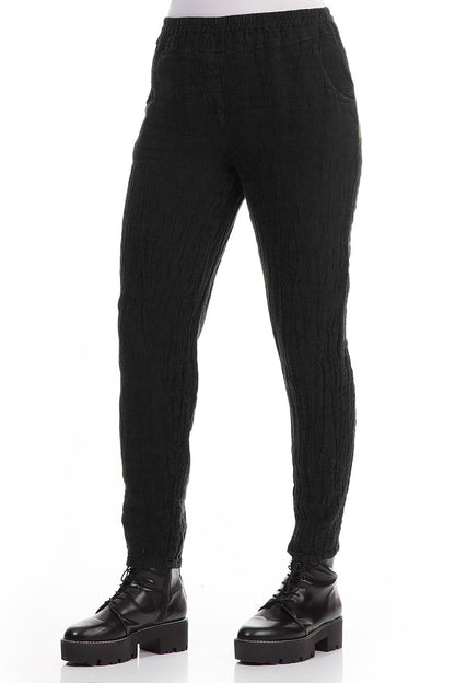Narrow Black Mélange Linen Trousers