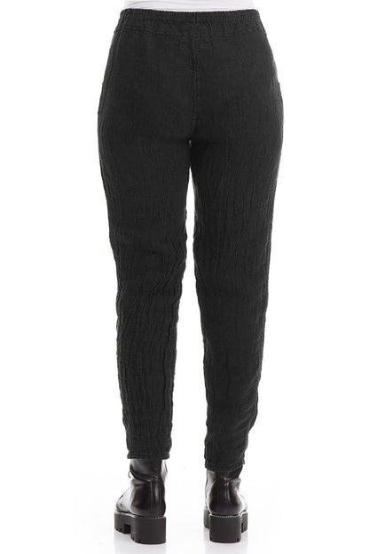Narrow Black Mélange Linen Trousers