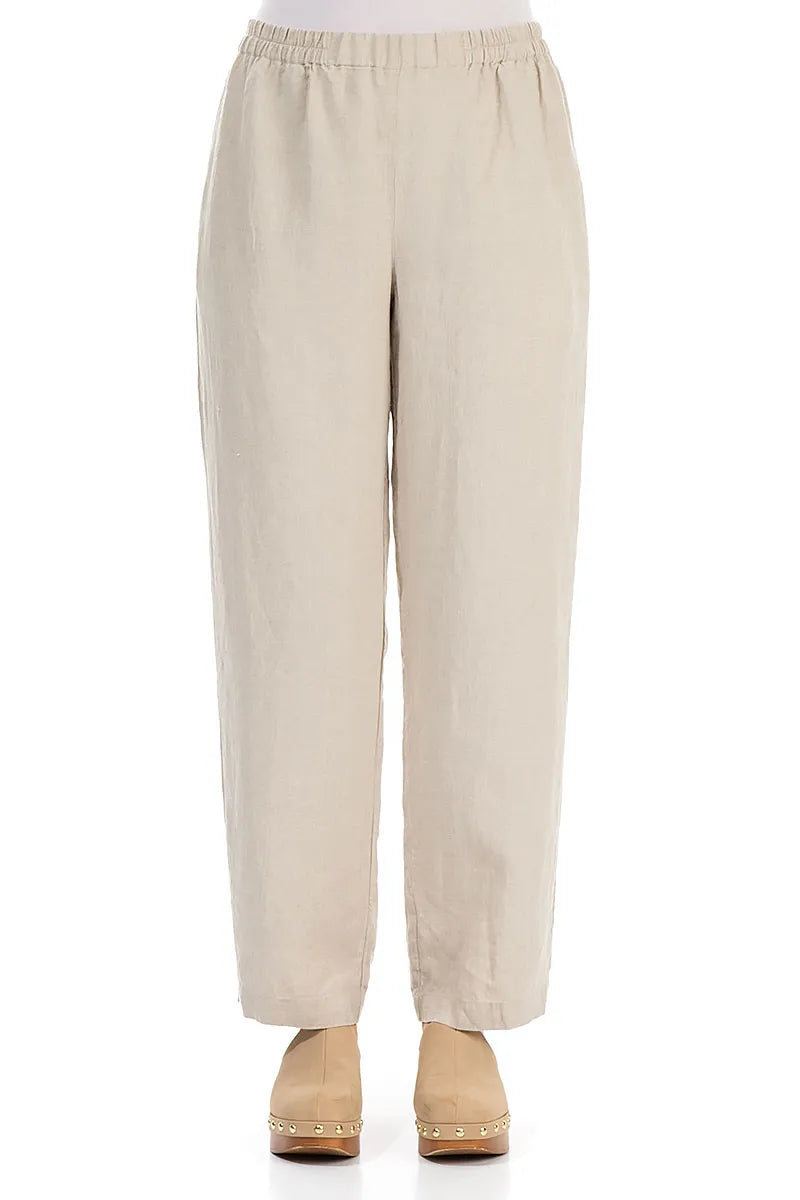 Straight Full Length Natural Linen Trousers 1