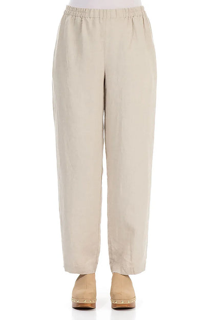 Straight Full Length Natural Linen Trousers 1