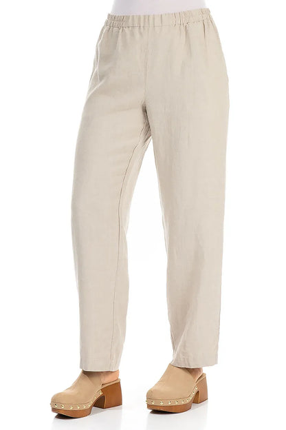 Straight Full Length Natural Linen Trousers 3
