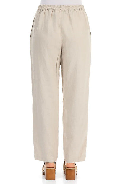 Straight Full Length Natural Linen Trousers 2