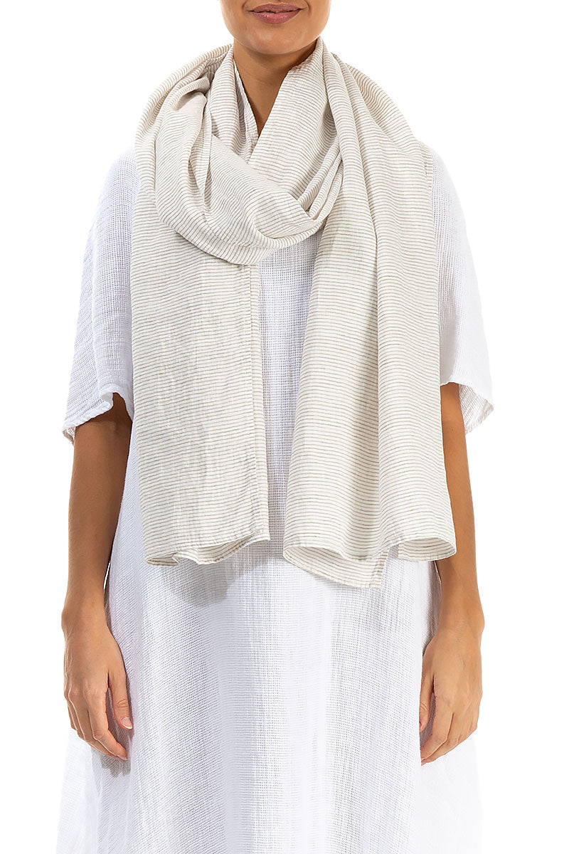 Natural Striped Linen Scarf 1