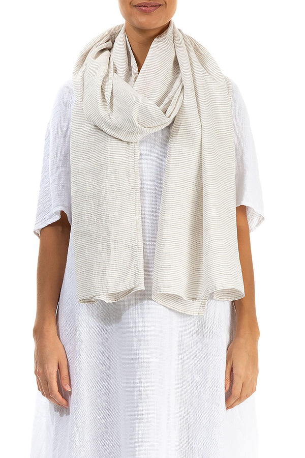 Natural Striped Linen Scarf 1