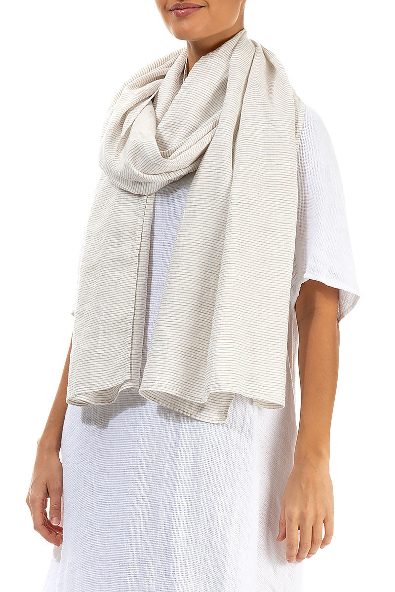 Natural Striped Linen Scarf 3