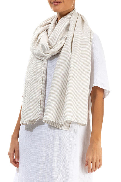 Natural Striped Linen Scarf 3