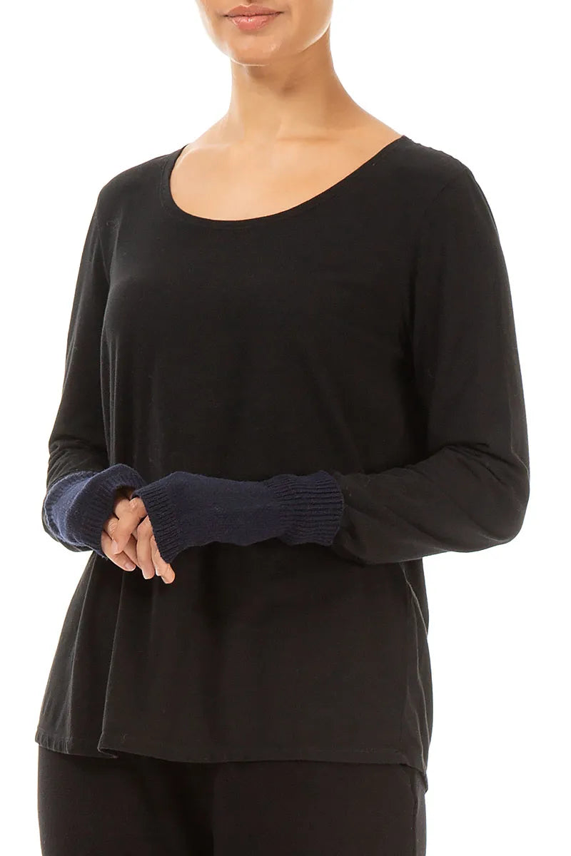Marineblaue Armstulpen aus weicher Wolle