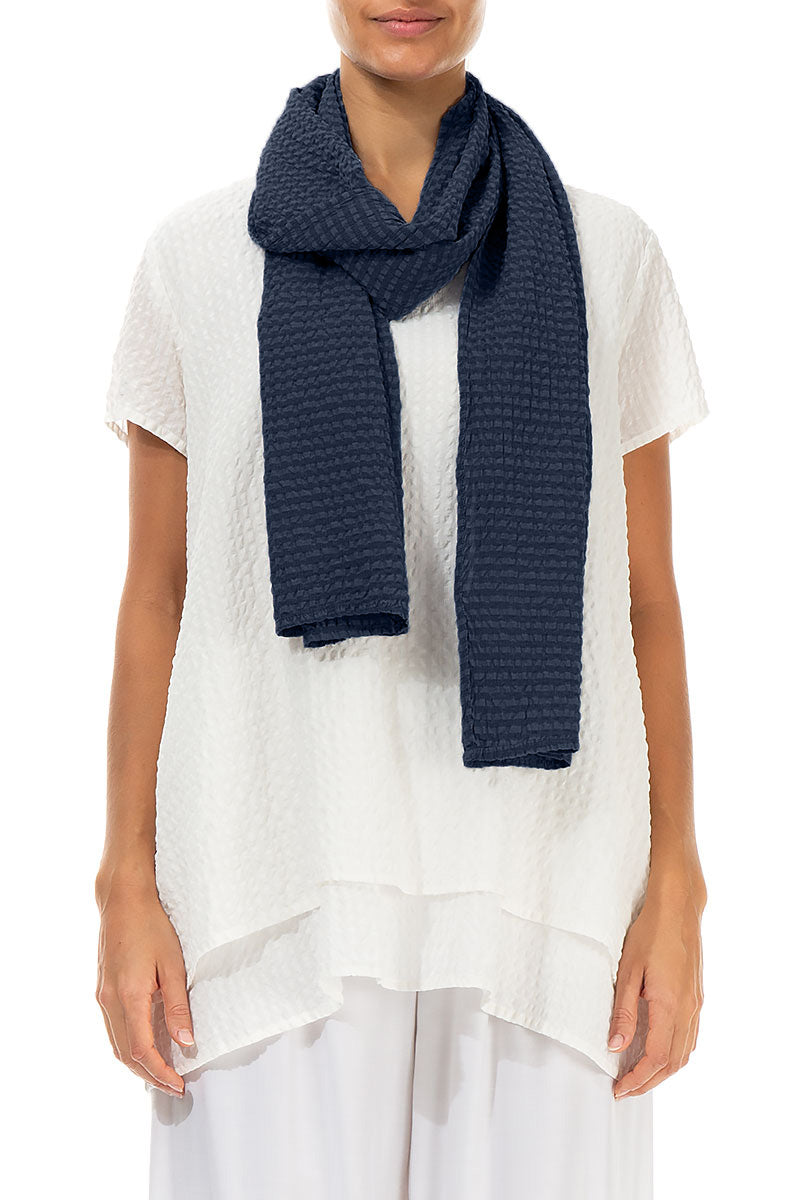 Navy Textured Silk Scarf 1
