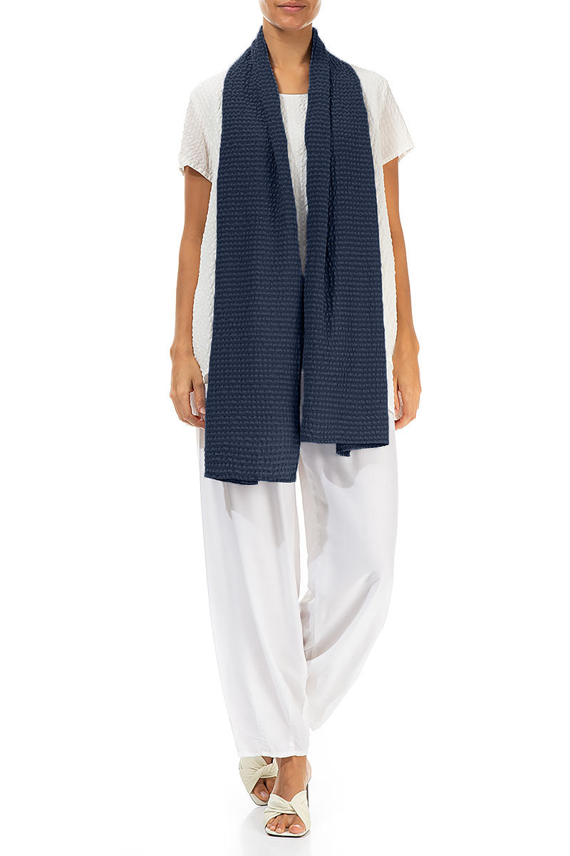 Navy Textured Silk Scarf 2