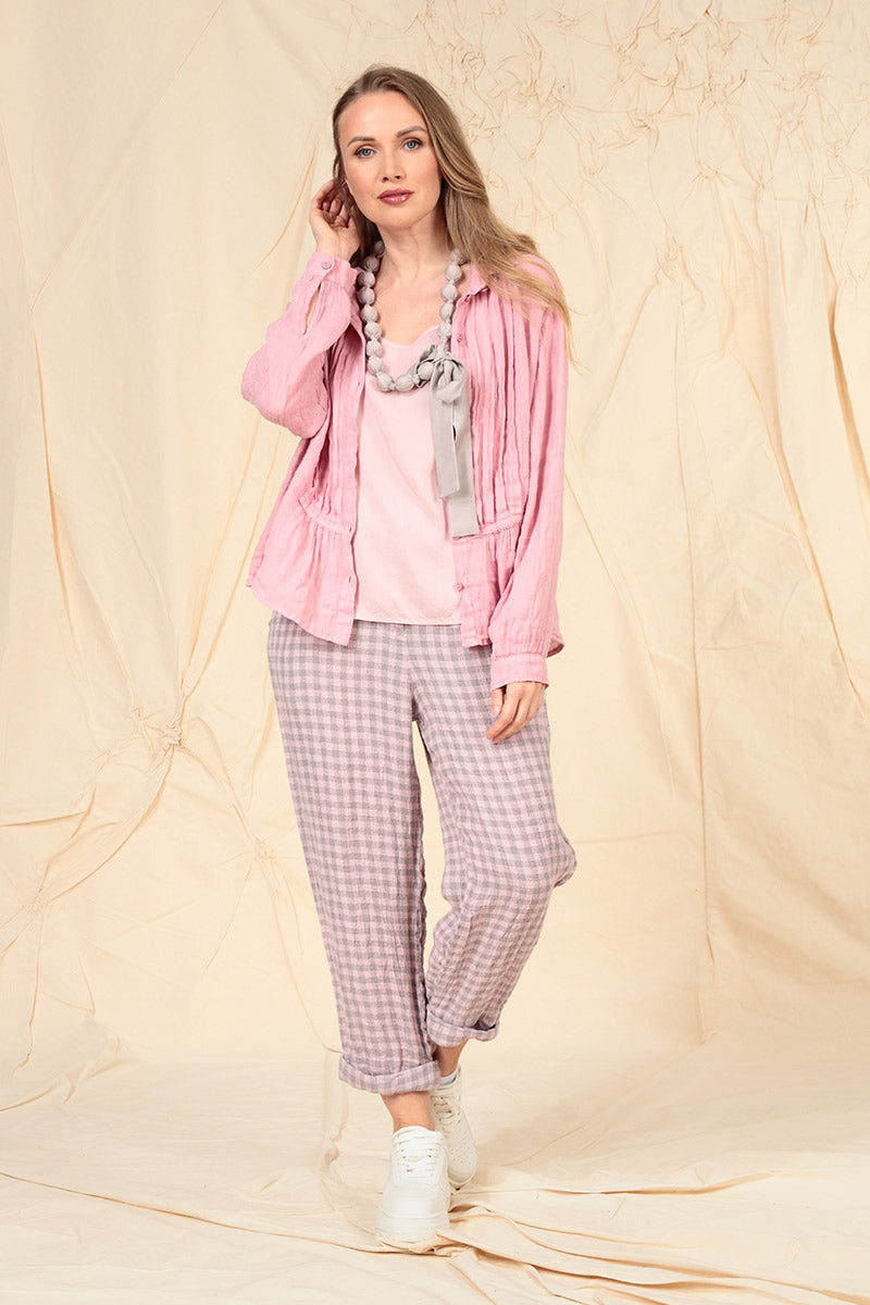 Roll Up Pink Check Linen Trousers 7