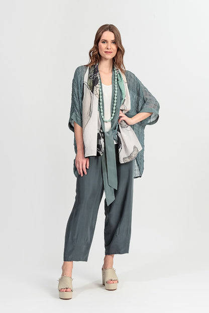 Tie Up Sage Textured Silk Jacket 7
