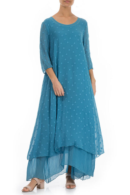 Ocean Blue Dotty Silk Maxi Dress 3