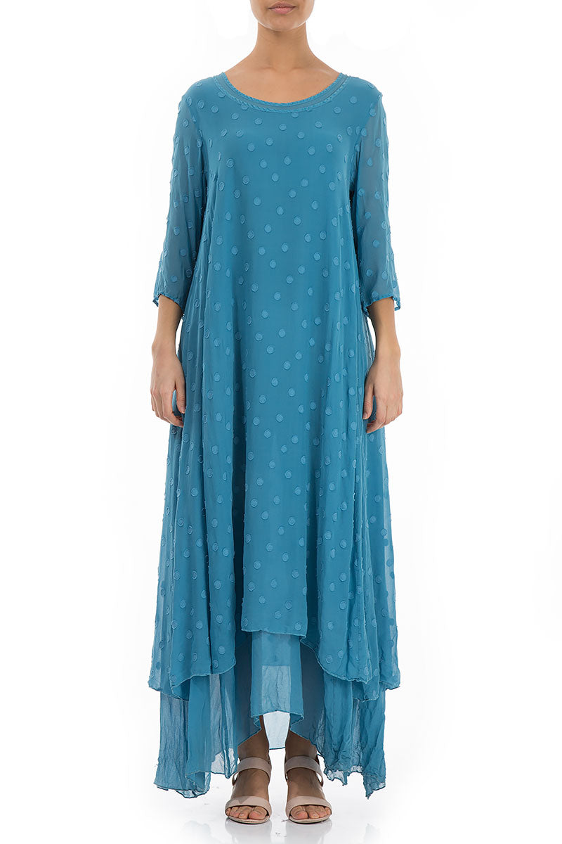 Ocean Blue Dotty Silk Maxi Dress 1