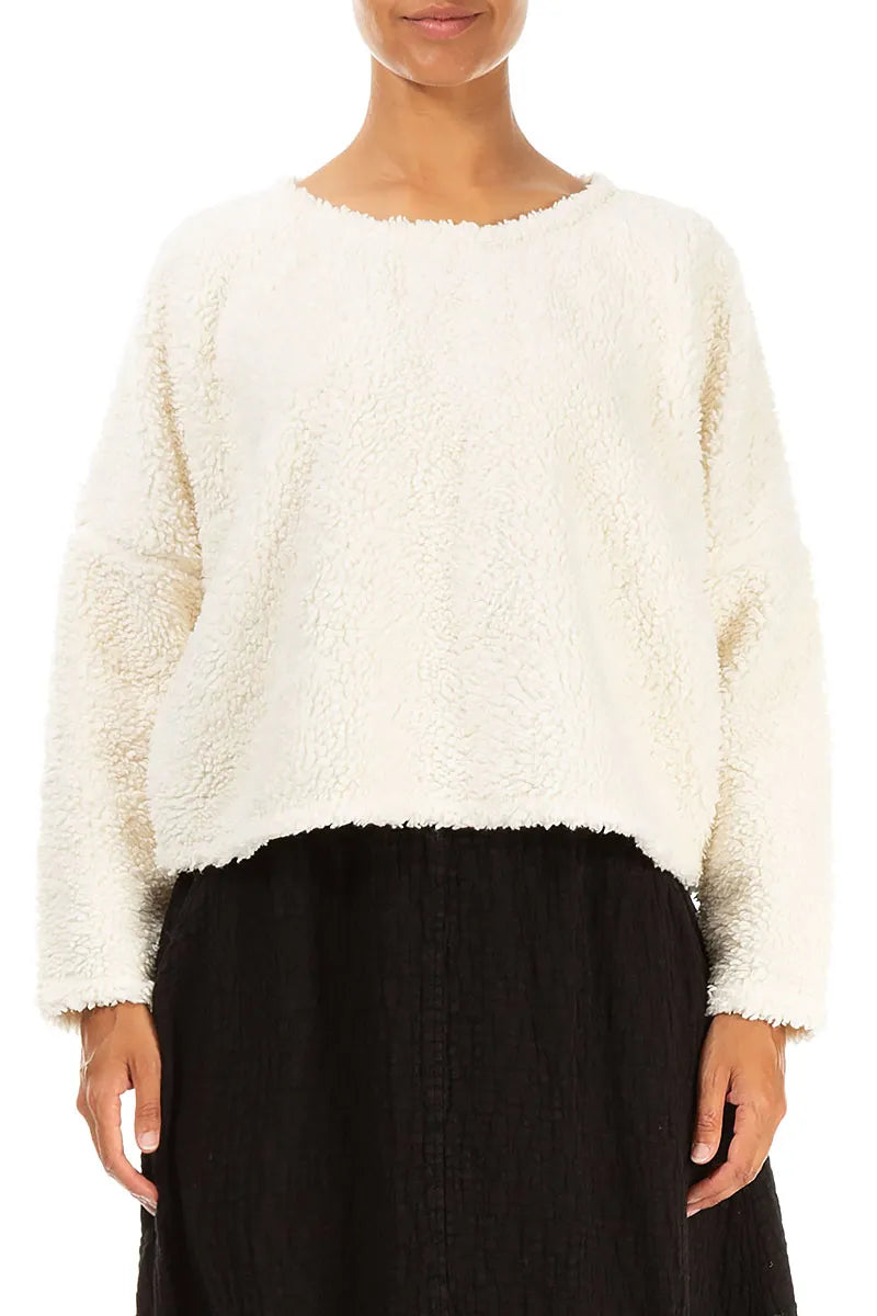 Pull en coton teddy blanc cassé
