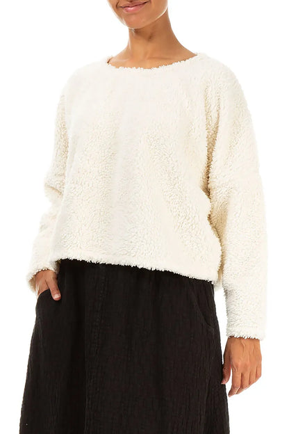 Pull en coton teddy blanc cassé