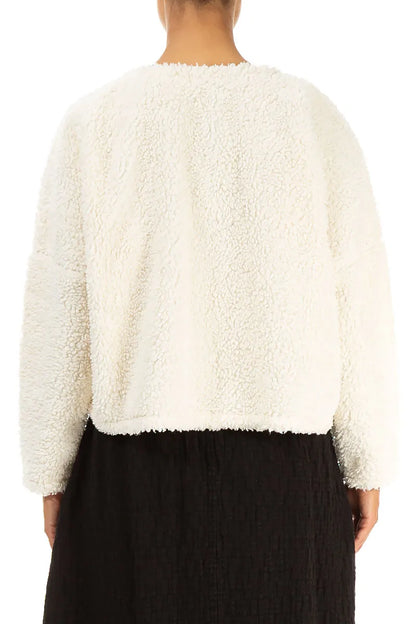 Pull en coton teddy blanc cassé