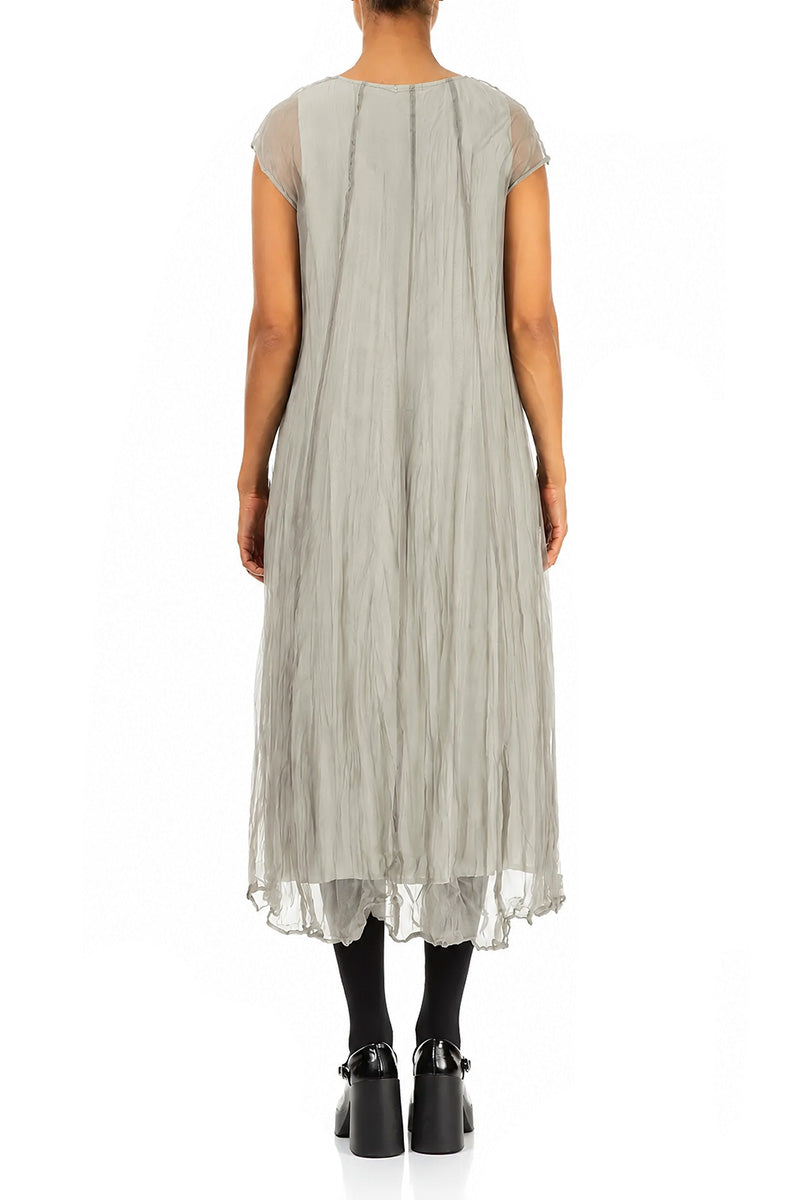 Robe en mousseline de Soie Froissée Gris olive