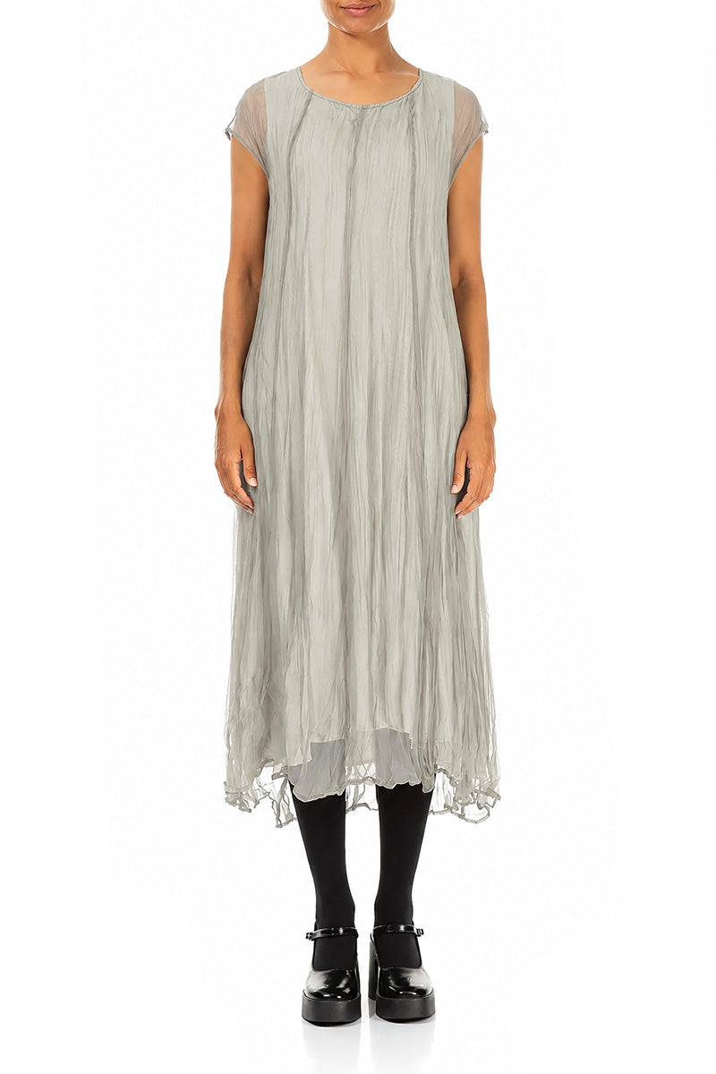 Robe en mousseline de Soie Froissée Gris olive