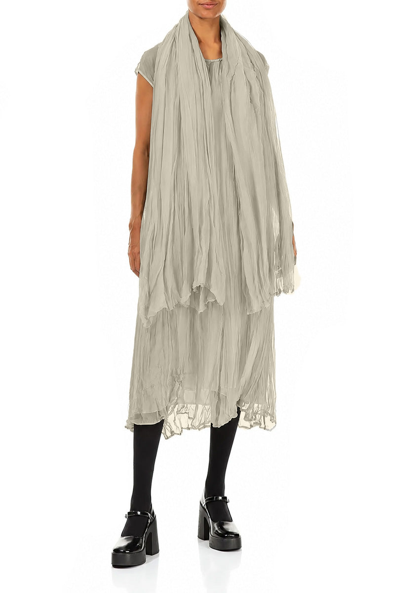 Écharpe en mousseline de Soie Froissée Gris olive