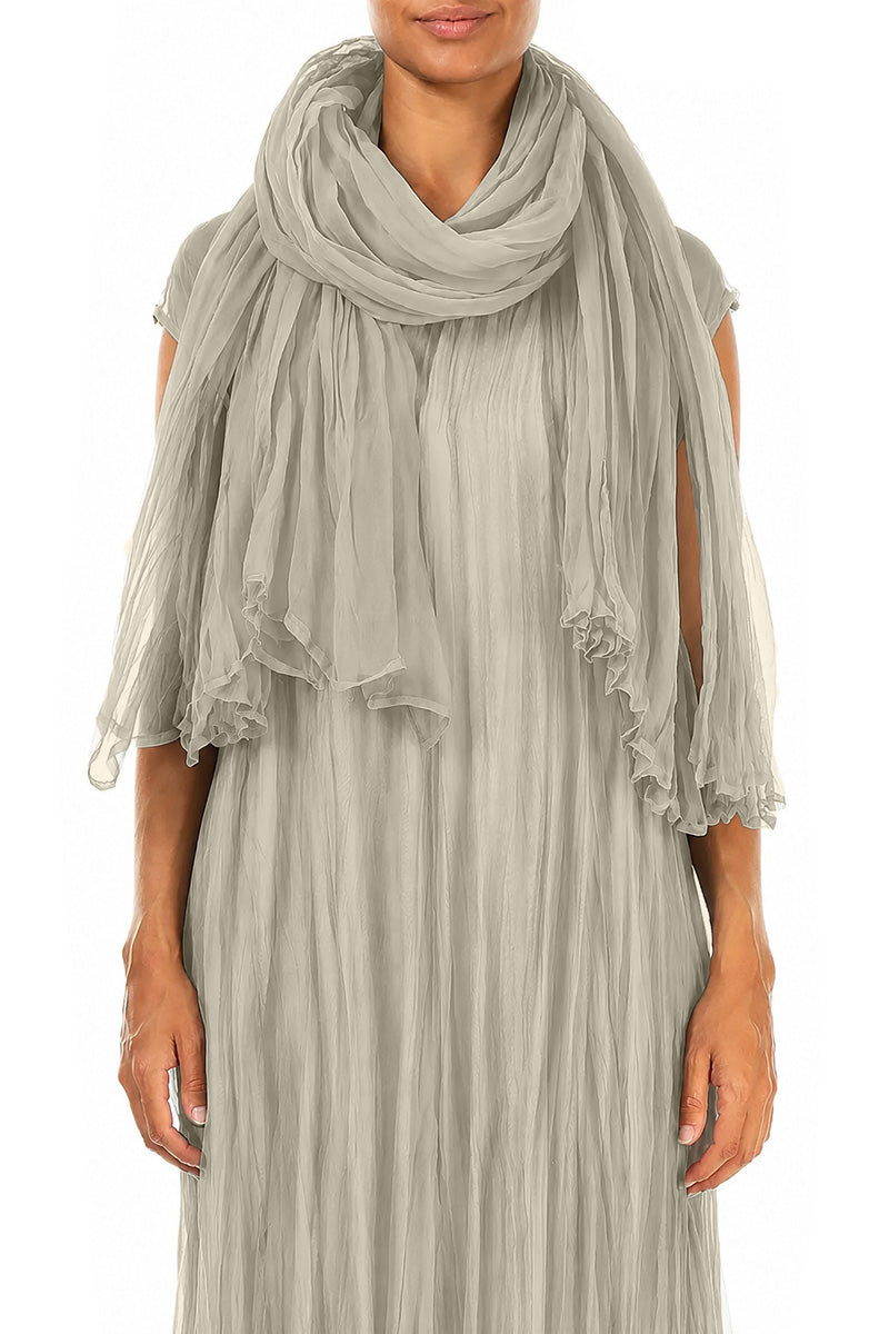 Écharpe en mousseline de Soie Froissée Gris olive