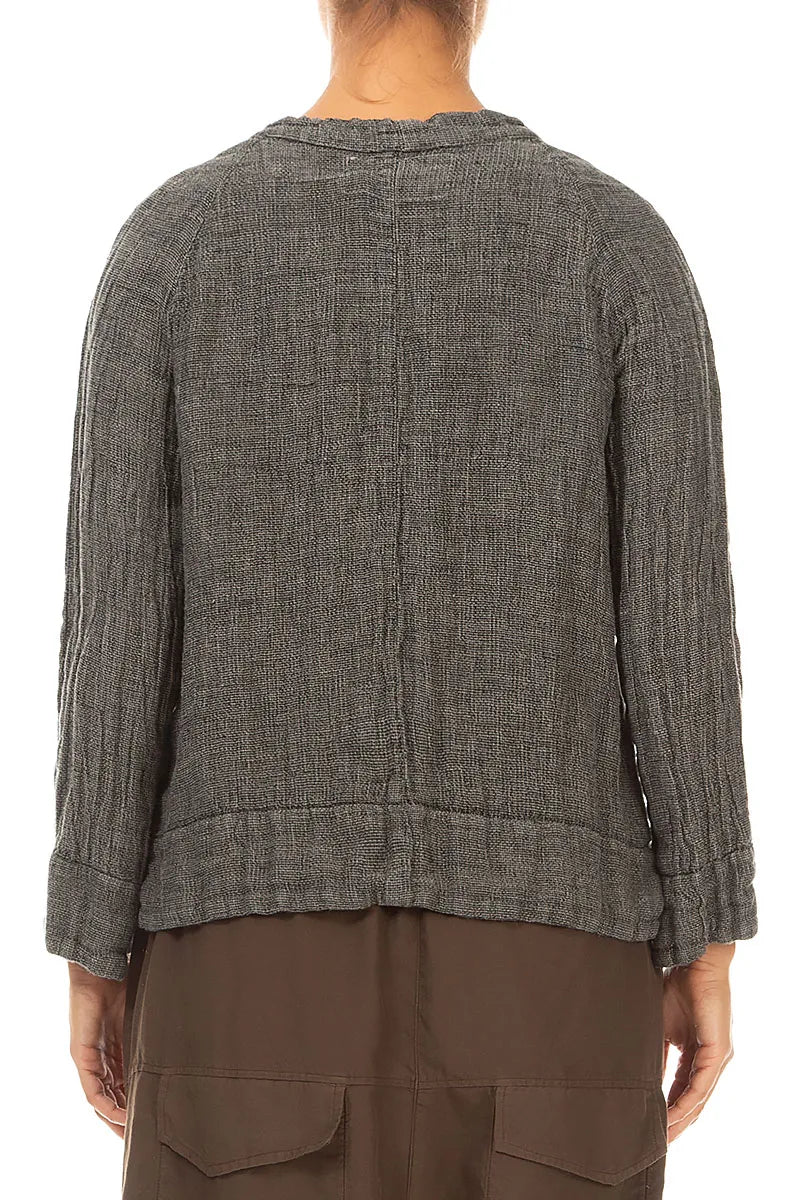 Olive Grey Mélange Linen Blouse 2