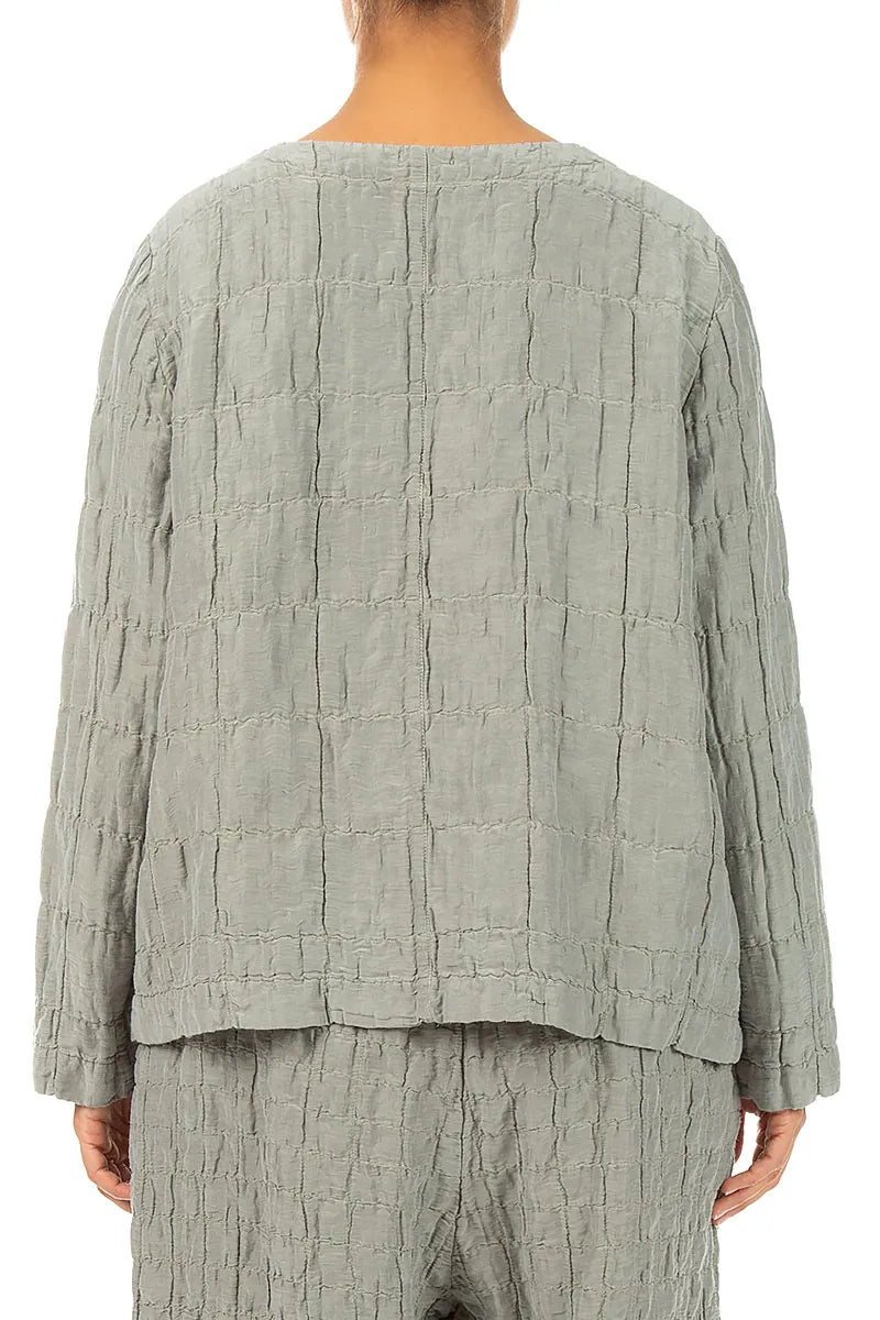 Olive Grey Pleated Silk Linen Blouse 2