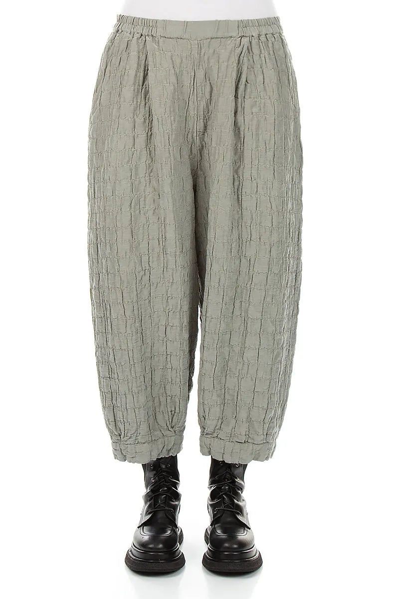 Olive Grey Pleated Silk Linen Trousers 1