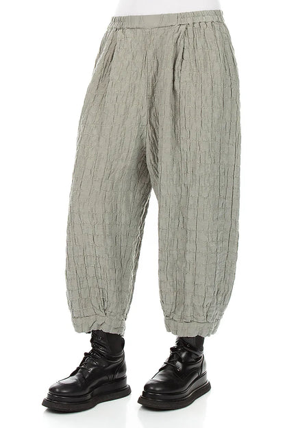 Olive Grey Pleated Silk Linen Trousers