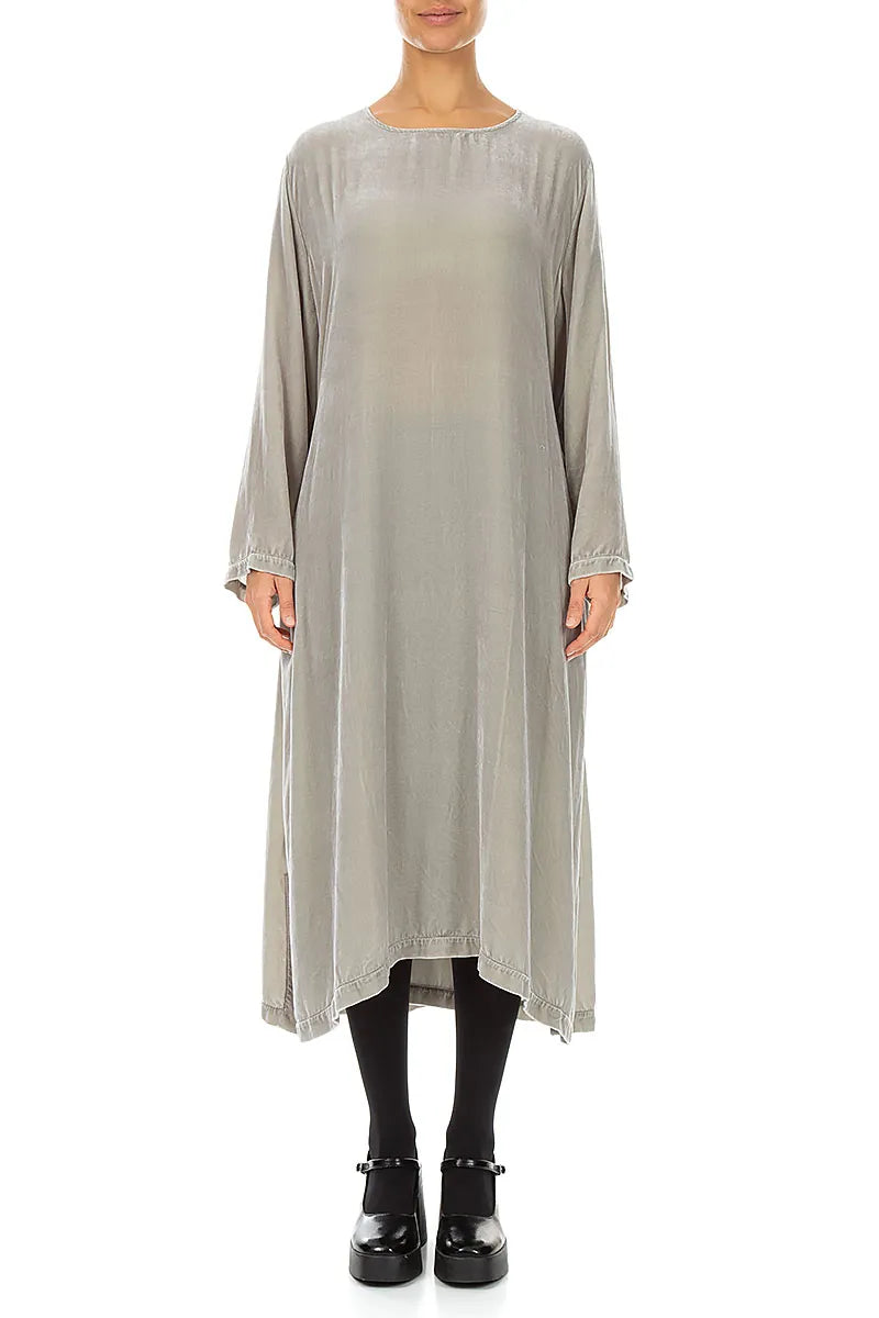 Olive Grey Silk Velvet Shift Dress