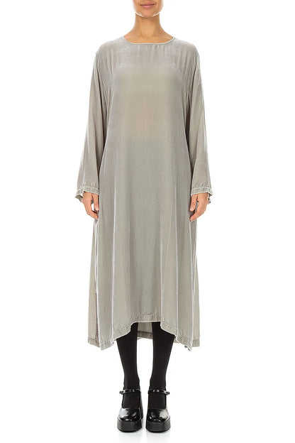 Olive Grey Silk Velvet Shift Dress