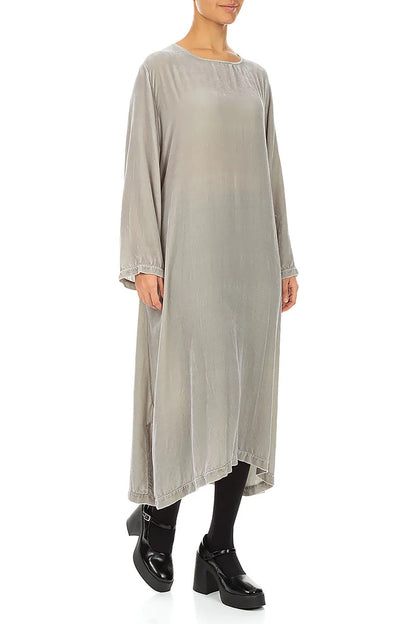 Olive Grey Silk Velvet Shift Dress
