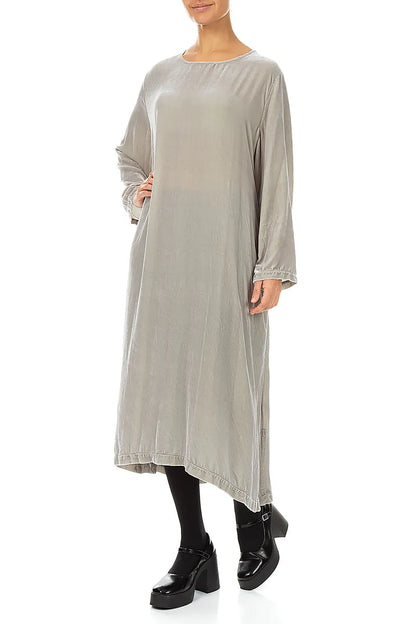 Olive Grey Silk Velvet Shift Dress