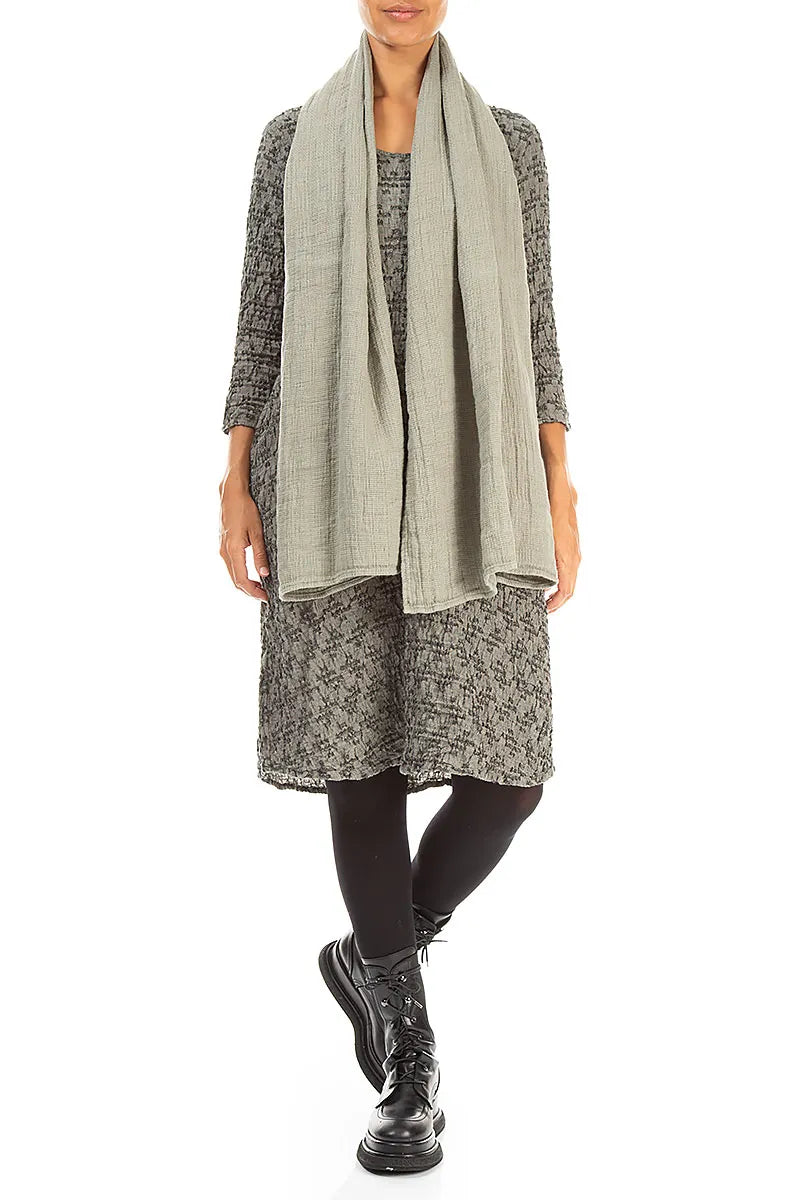 Olive Grey Textured Linen Scarf 2
