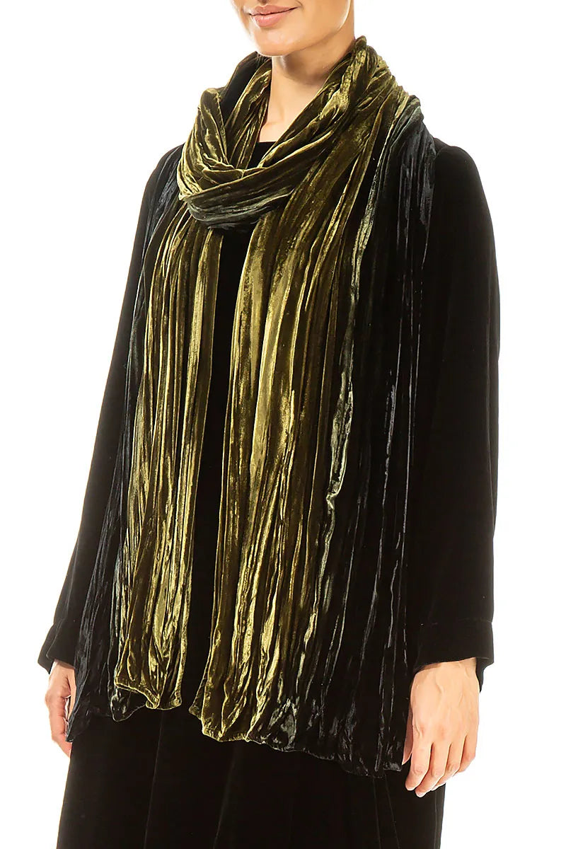 Olive Ombré Silk Velvet Scarf 2