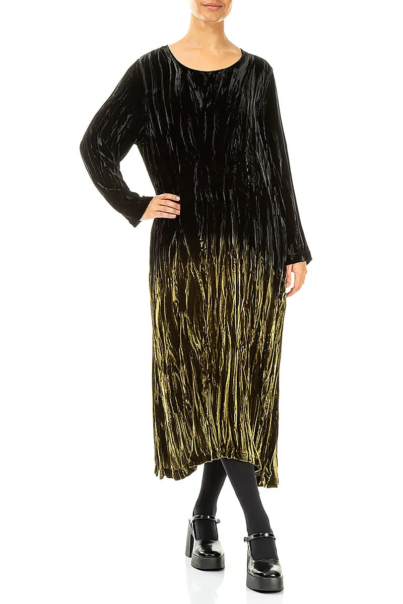 Olivgrünes Seidensamt-Ombré-Etui-Kleid