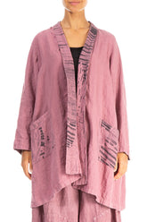 Open Printed Back Mauve Taupe Linen Jacket 1