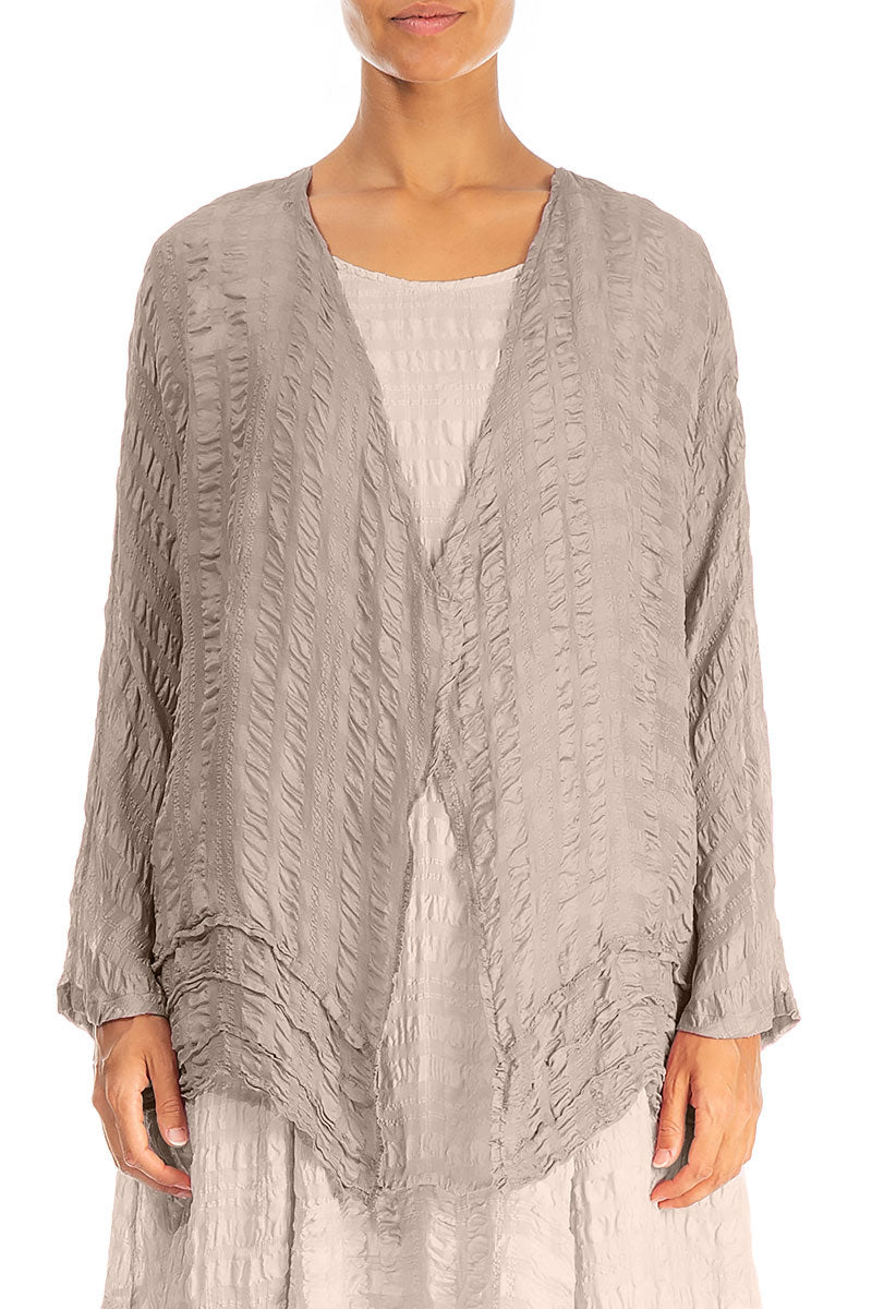 Open Beige Textured Silk Jacket