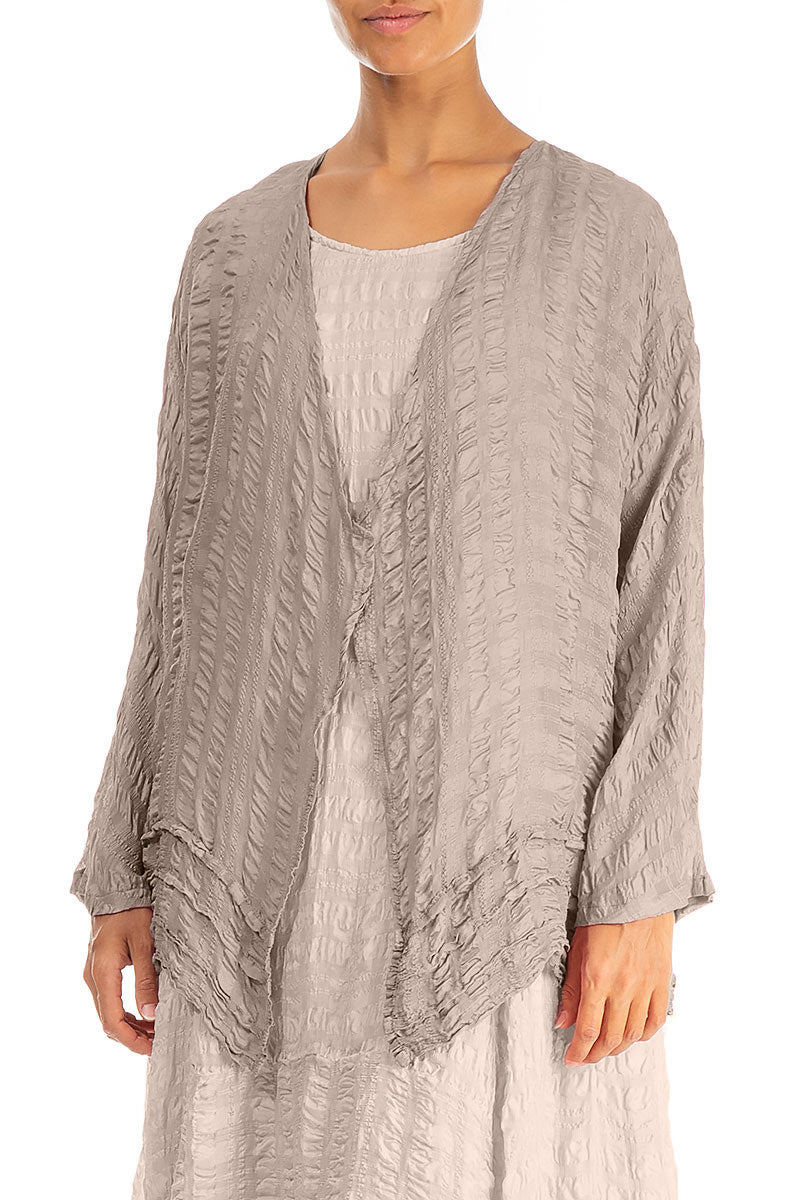 Open Beige Textured Silk Jacket