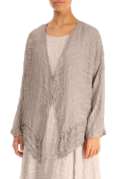 Open Beige Textured Silk Jacket