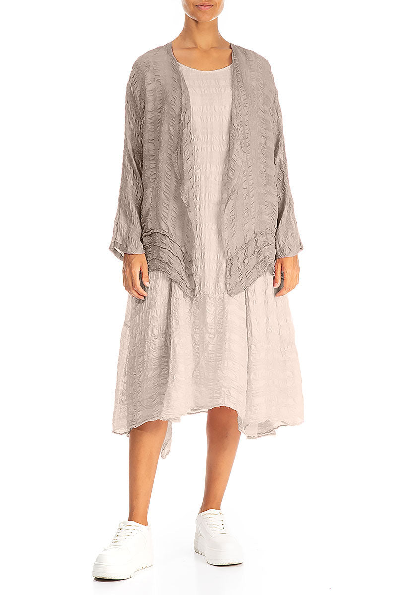 Open Beige Textured Silk Jacket