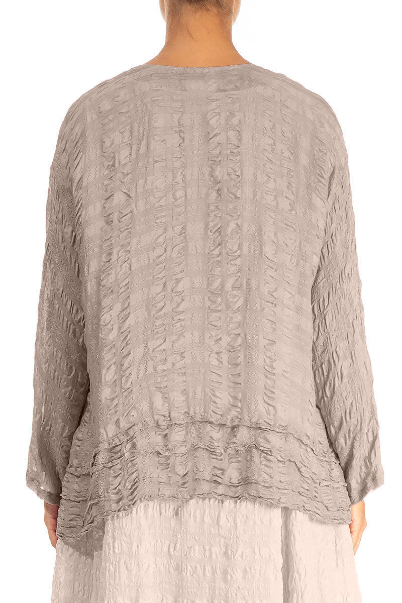 Open Beige Textured Silk Jacket