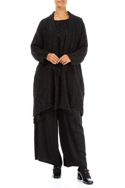 Open Black Circle Silk Linen Jacket 4