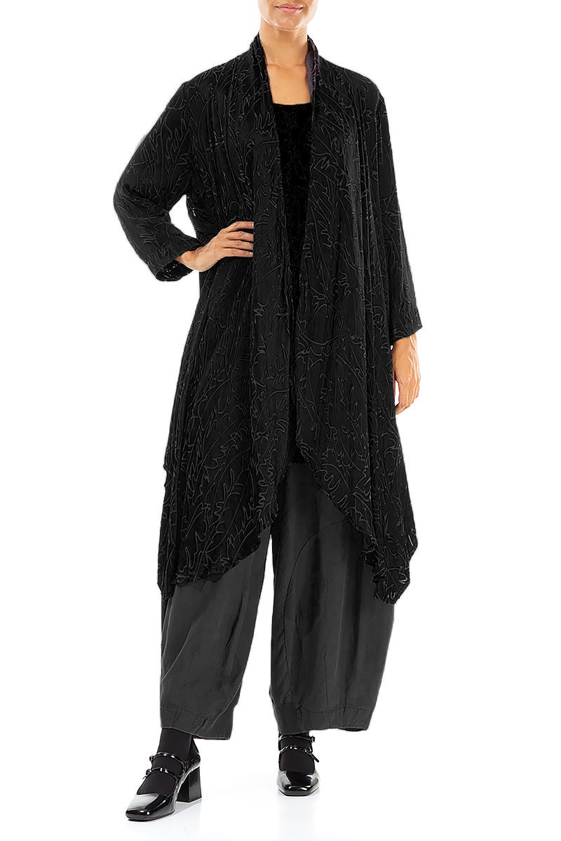 Open Black Devoré Feather Silk Jacket 4