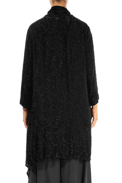 Open Black Devoré Feather Silk Jacket 2