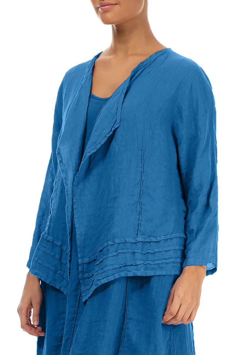 Offene kobaltblaue Leinenjacke aus Gaze