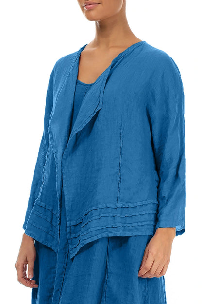 Offene kobaltblaue Leinenjacke aus Gaze