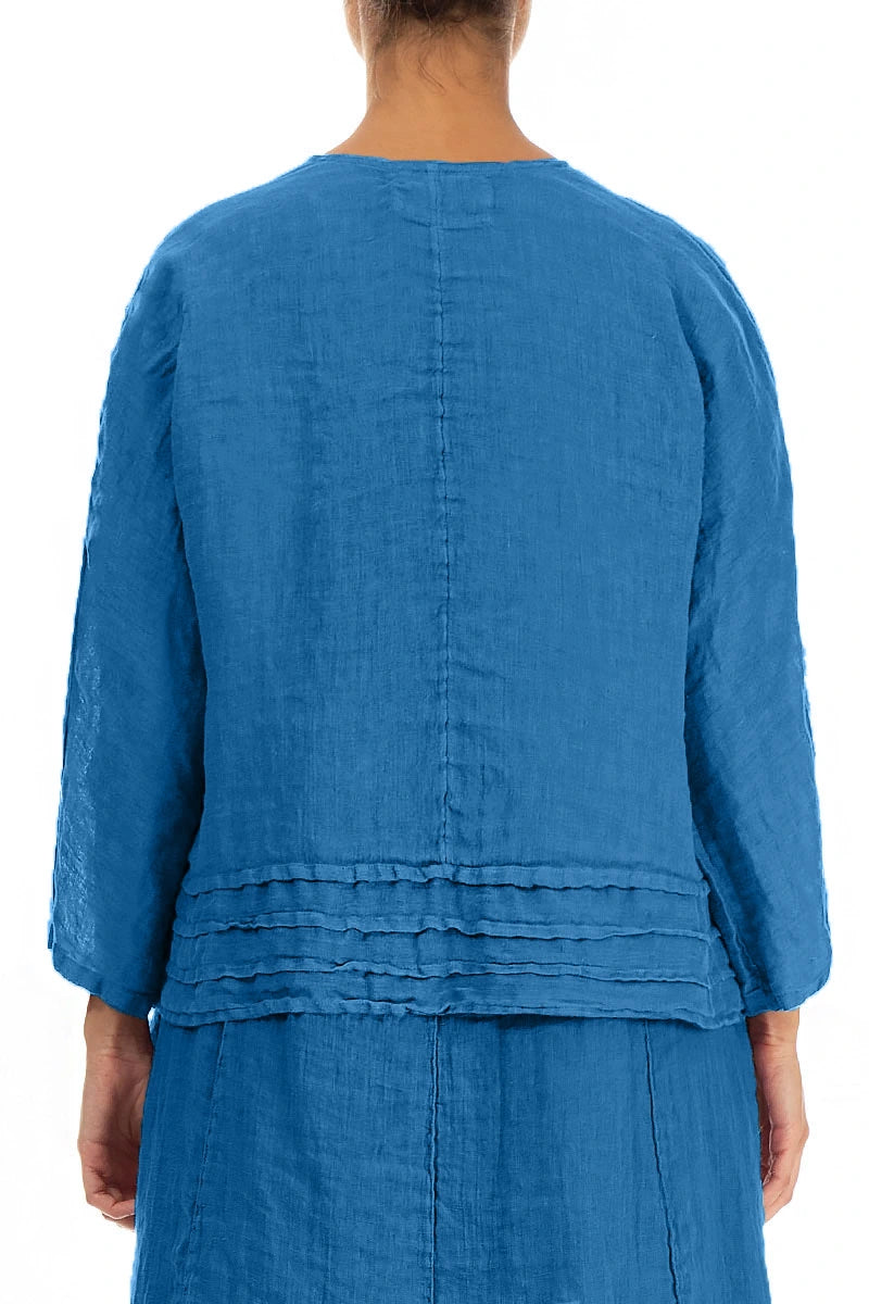 Offene kobaltblaue Leinenjacke aus Gaze