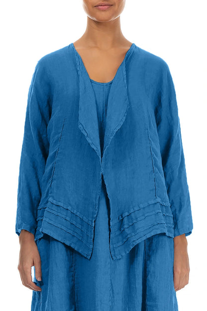 Offene kobaltblaue Leinenjacke aus Gaze